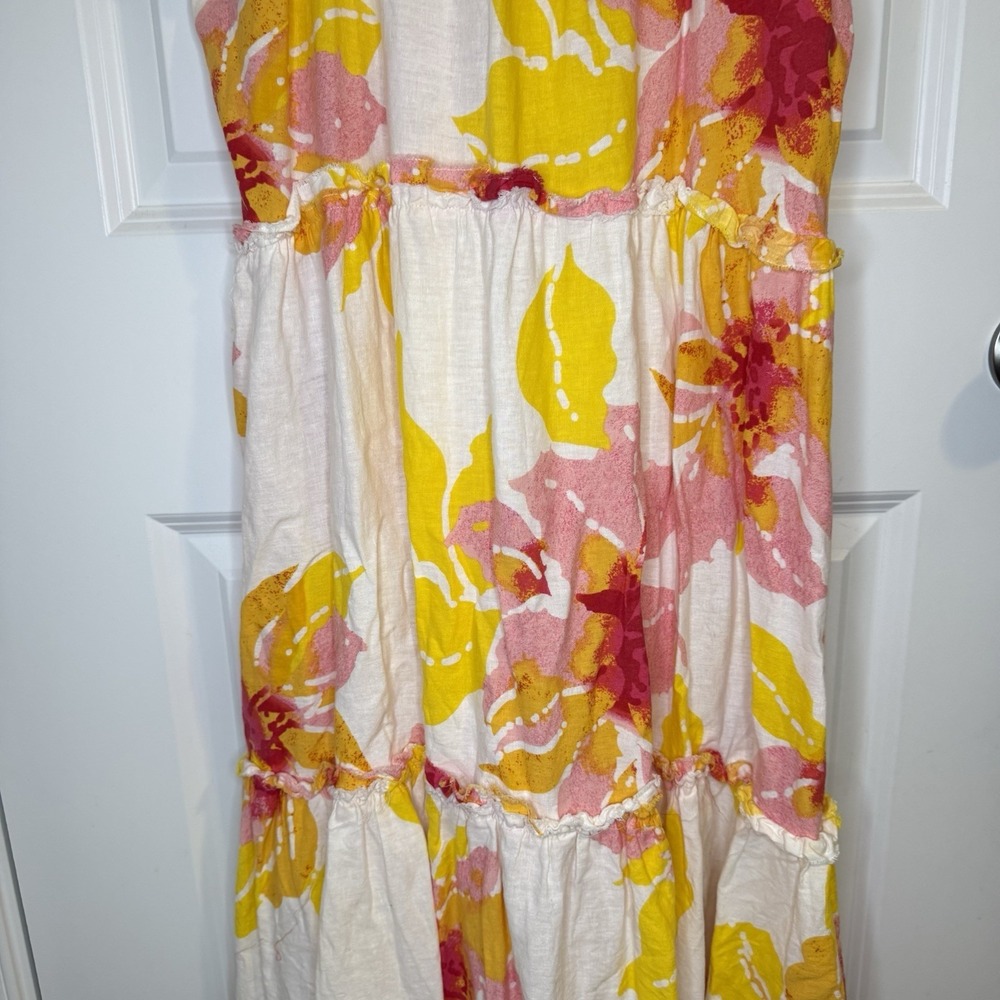 Free People Moonshine Midi Dress Floral Linen Blend Boho Yellow Pink White Small - Picture 5 of 14